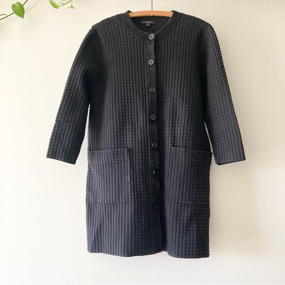 COS Sweaters - COS Black Textured Knit Longline Button Front Cardigan Sweater Size M